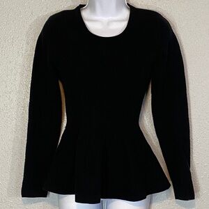 Sandro Black Long Sleeve Peplum Knit Sweater Blouse